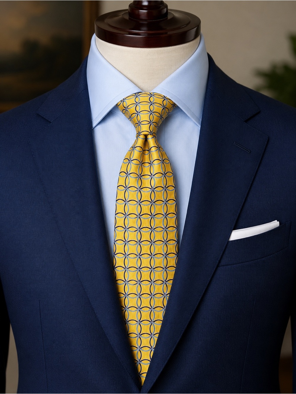 Turnbull Asser Tie Mens Yellow Silk Handmade England Geometric Woven
